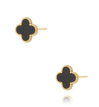 Kolczyki z koniczynką czarne złote Luck in Leaves KSY0204