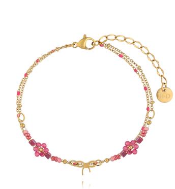 Bransoletka z koralikami Miyuki i kamieniami w odcieniach fuksji z zawieszką kokardki BSY0579