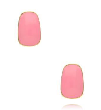 Kolczyki prostokątne emaliowane różowe złote KSY0508