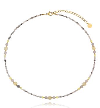 Naszyjnik z czarnego kwarcu rutylowego, żółtego cyrkonu i szarego jadeitu NTW1577