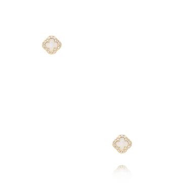 Zestaw złoconych kolczyków białych koniczynek z cyrkoniami KMB0041