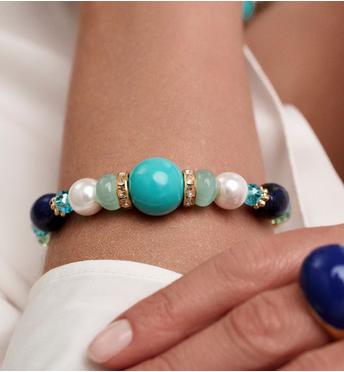 Bransoletka z lapisem, turkusem i zielonymi akcentami BSC2307