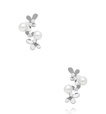 Kolczyki  z kwiatuszkami i perełkami srebrne KSY0692