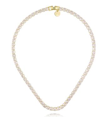 Naszyjnik typu tennis z kwadratowymi kryształkami w złotej oprawie NS0425