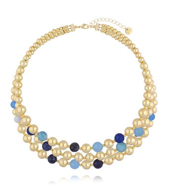 Naszyjnik trzyrzędowy w złocie z niebieskimi i granatowymi kamieniami NSC0679
