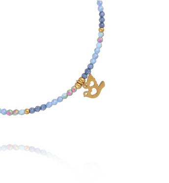 Bransoletka z niebieskich kryształków z zawieszką ptaszka BTW3684