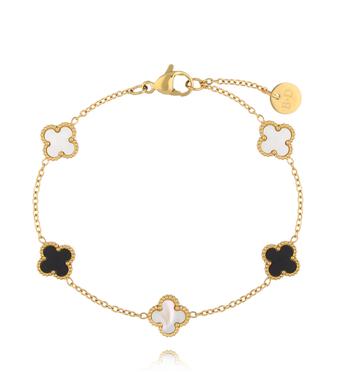 Bransoletka z białymi i czarnymi koniczynkami BSY0559