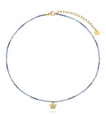 Naszyjnik z niebieskiej cyrkonii i szklanych kryształków z zawieszką – motyl NTW1627