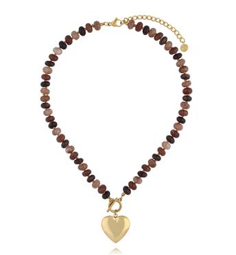 Naszyjnik z brązowych kamieni naturalnych z sercem NPA1501
