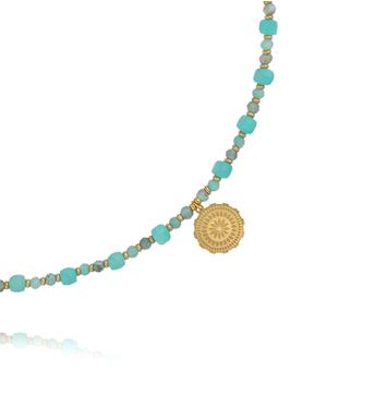 Naszyjnik z amazonitem i złotą rozetą NTW1642