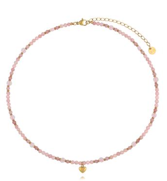 Naszyjnik z kwarcem różowym i sercem NTW1657