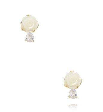 Kolczyki z motywem róży i kroplą cyrkonii KSS2094