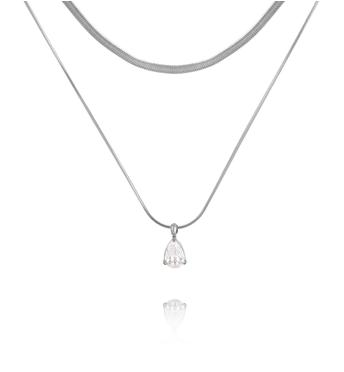 Naszyjnik podwójny z kryształkiem i żmijką srebrny NSY0591