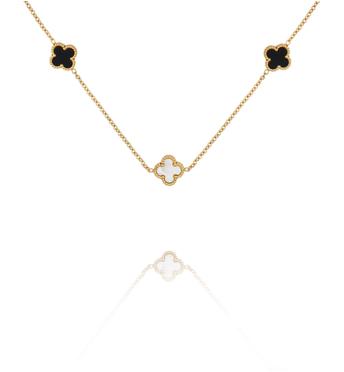 Naszyjnik z białymi i czarnymi koniczynkami NSY0804