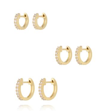 Zestaw złotych kolczyków kółek z cyrkoniami KLU0175