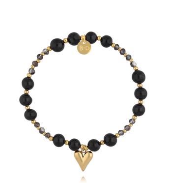 Bransoletka z czarnym turmalinem i złotym sercem BPA0618