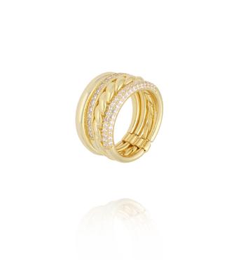 Pierścionek złoty szeroki z kryształkami PSS0213