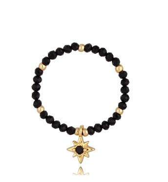 Pierścionek z czarnymi agatami Deserve It  PSC0284