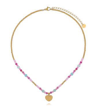 Naszyjnik złoty z amazonitami i różowymi cyrkoniami NTW1538