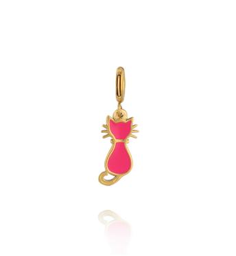 Charms złoty kotek z różową emalią CHA0248