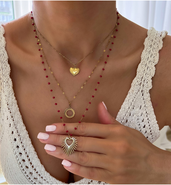 Naszyjnik czerwono złoty z sercami Pour Jamais NSY0149