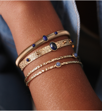 Zestaw złotych bransoletek z lapisem lazuli Z0554