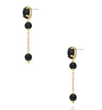 Kolczyki wiszące z czarnym kamieniem i złotym łańcuszkiem KSS2201