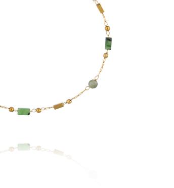 Bransoletka na złotym łańcuszku z turkusem afrykańskim i zielonym jadeitem BEA0101