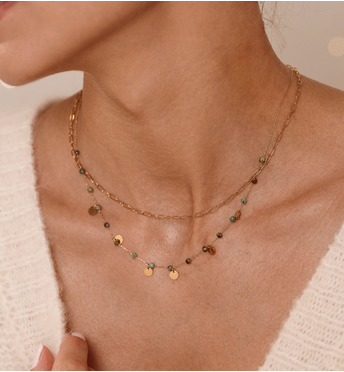 Naszyjnik warstwowy ze złoceniem i jadeitami afrykańskimi NEA0099