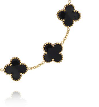 Bransoletka z czarnymi koniczynami w złotej oprawie BSA0996