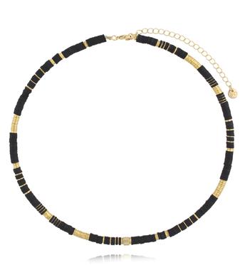 Naszyjnik z czarnych koralików ze złotymi akcentami NSC0683