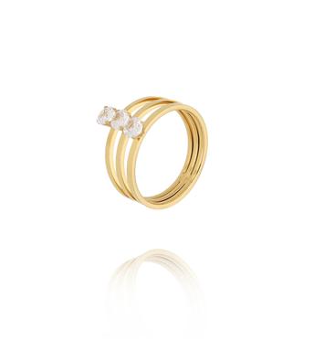 Pierścionek potrójny w złotym wykończeniu z trzema cyrkoniami PSY0117