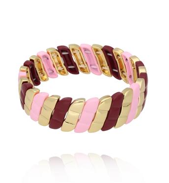 Bransoletka elastyczna w odcieniach różu, bordo i złota BCR0094