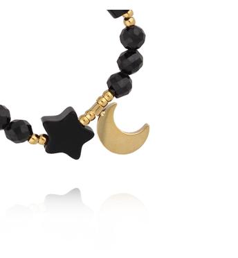 Pierścionek czarny z księżycem i gwiazdką PSC0777