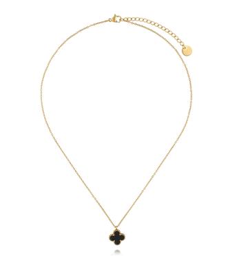 Naszyjnik z czarną koniczynką złoty NSA1504