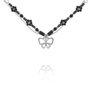 Naszyjnik z czarnymi turmalinami i motylkiem NSY0754