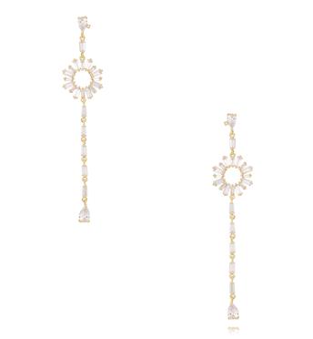 Długie kolczyki z cyrkoniami w kształcie słońca KLU0161