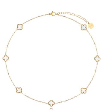 Naszyjnik złoty z perłowymi koniczynkami Pearls Clover NSY0163