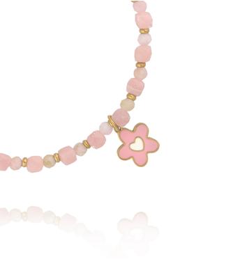 Bransoletka z różowego opalu z emaliowanym kwiatkiem BTW3707