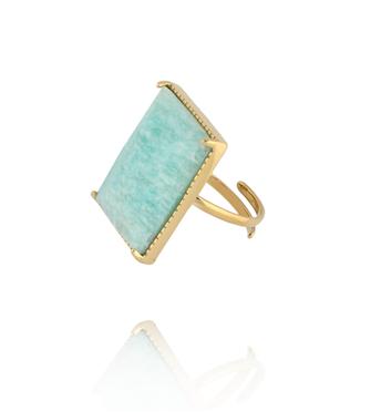 Pierścionek z amazonitem w złotej oprawie PEA0042