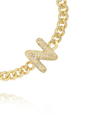 Bransoletka złota z literą N z cyrkoniami BSS0251