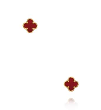 Kolczyki koniczynki z bordową emalią w złotej oprawie KSY0601