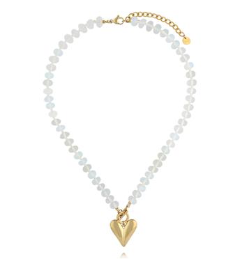 Naszyjnik z białego opalu z pozłacanym sercem NPA1598