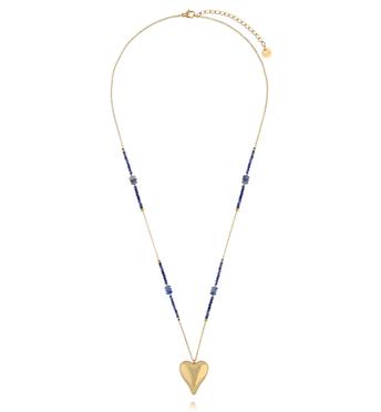 Naszyjnik z sodalitu z pozłacanym sercem NPA1586