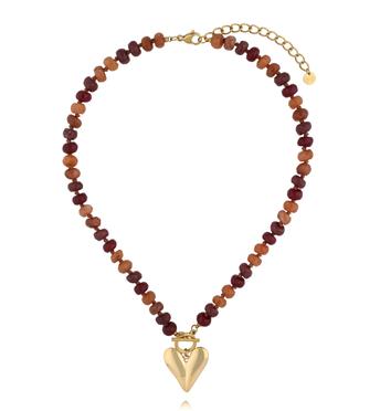 Naszyjnik w odcieniach bordo i terakoty z zawieszką w kształcie serca NPA1503