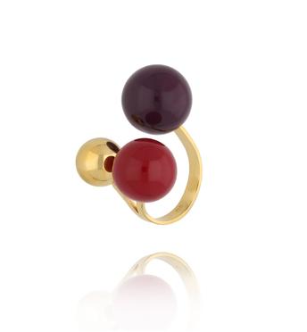 Pierścionek z kulkami emaliowany bordowo czerwony PSA1046