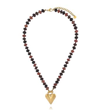 Naszyjnik z kamieni w kolorze wina i złotym sercem NPA1504