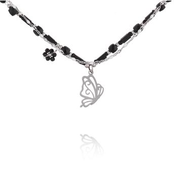 Naszyjnik z czarnymi kamieniami i motylem NSY0828