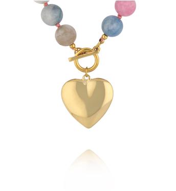 Naszyjnik z pastelowych kamieni i złotym sercem NPA1519