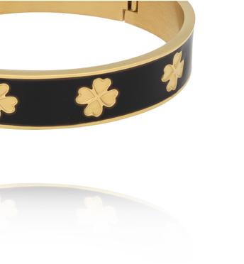 Bransoletka obręcz z koniczynkami emaliowana czarna BSA0987